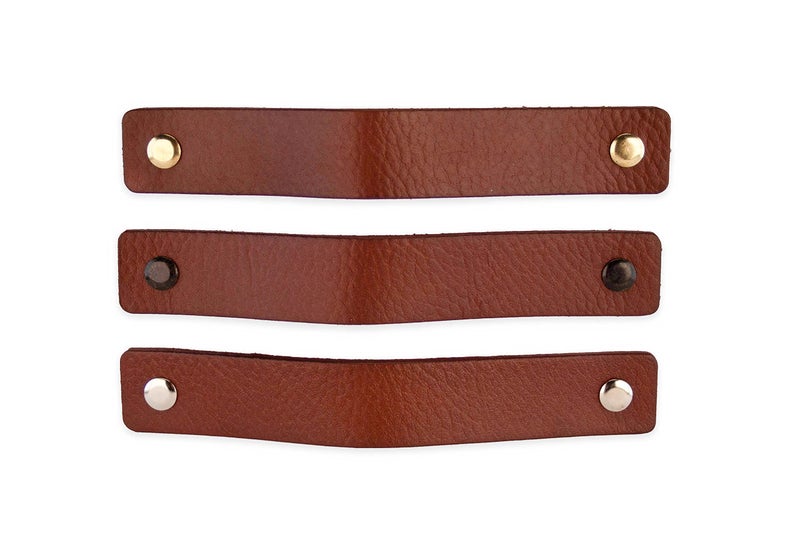 Brute Strength - Leather Furniture Handles - Cognac - 6pcs - 6.5" x 1" - Leather Dresser Pulls - Cabinet knobs Dresser knobs - Handles - Image 4